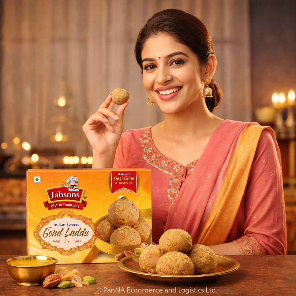 Jabsons Gond Laddu with Dry Fruits | Made with Desi Ghee | Traditional Indian Sweet | Energy Boosting Winter Sweet | Premium Mithai Gift Box | Healthy Ready-to-Eat Sweet