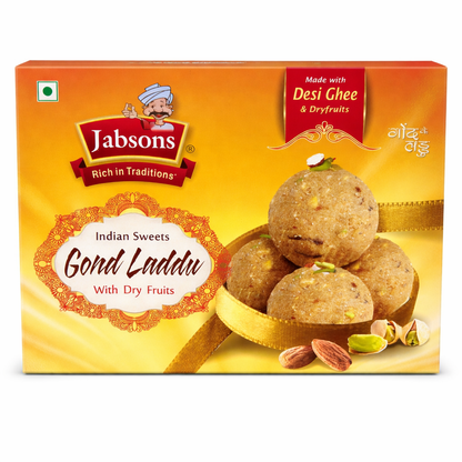 Jabsons Gond Laddu with Dry Fruits | Made with Desi Ghee | Traditional Indian Sweet | Energy Boosting Winter Sweet | Premium Mithai Gift Box | Healthy Ready-to-Eat Sweet