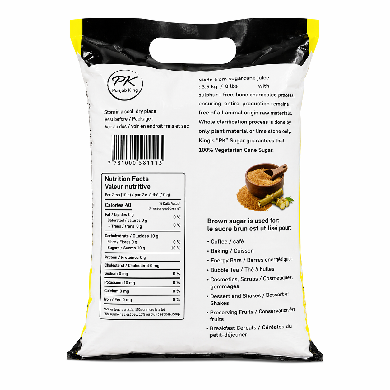 Punjab King Brown Sugar 3.6 kg (8 lbs) – Natural Cane Brown Sugar, Unrefined Granulated Sugar for Baking, Cooking, Tea & Coffee, Rich Molasses Flavor