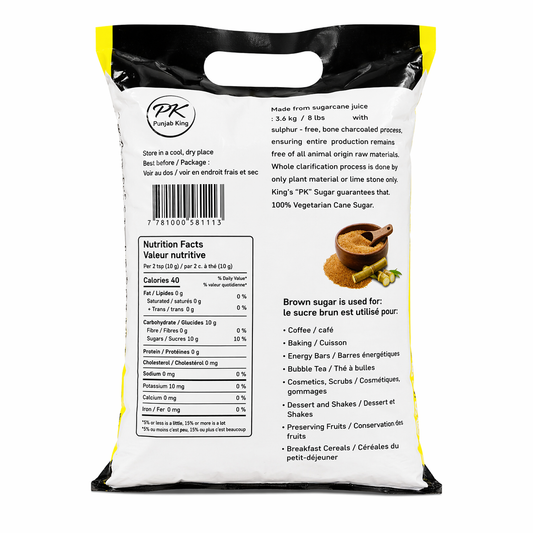 Punjab King Brown Sugar 3.6 kg (8 lbs) – Natural Cane Brown Sugar, Unrefined Granulated Sugar for Baking, Cooking, Tea & Coffee, Rich Molasses Flavor