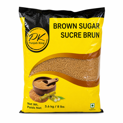 Punjab King Brown Sugar 3.6 kg (8 lbs) – Natural Cane Brown Sugar, Unrefined Granulated Sugar for Baking, Cooking, Tea & Coffee, Rich Molasses Flavor