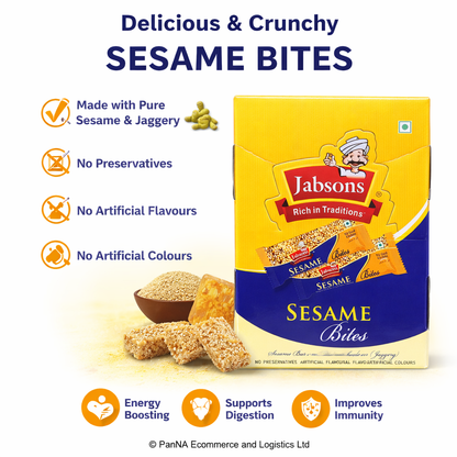 Jabsons Sesame Bites Chikki (Til Gud Bites) – Crunchy Sesame Jaggery Snack | Traditional Indian Sweet | Healthy Winter Snack | No Preservatives