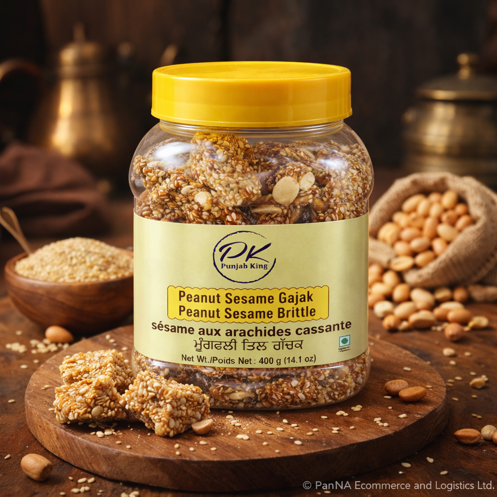 Punjab King Peanut Sesame Gajak 400g Jar – Til Gur Chikki, Peanut Sesame Brittle, Traditional Indian Sweet, Crunchy Winter Snack