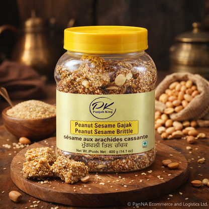 Punjab King Peanut Sesame Gajak 400g Jar – Til Gur Chikki, Peanut Sesame Brittle, Traditional Indian Sweet, Crunchy Winter Snack