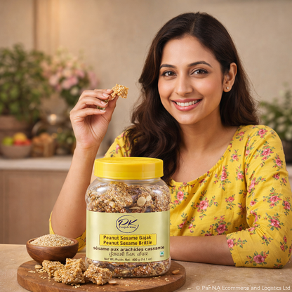 Punjab King Peanut Sesame Gajak 400g Jar – Til Gur Chikki, Peanut Sesame Brittle, Traditional Indian Sweet, Crunchy Winter Snack