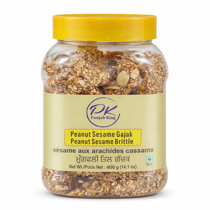 Punjab King Peanut Sesame Gajak 400g Jar – Til Gur Chikki, Peanut Sesame Brittle, Traditional Indian Sweet, Crunchy Winter Snack