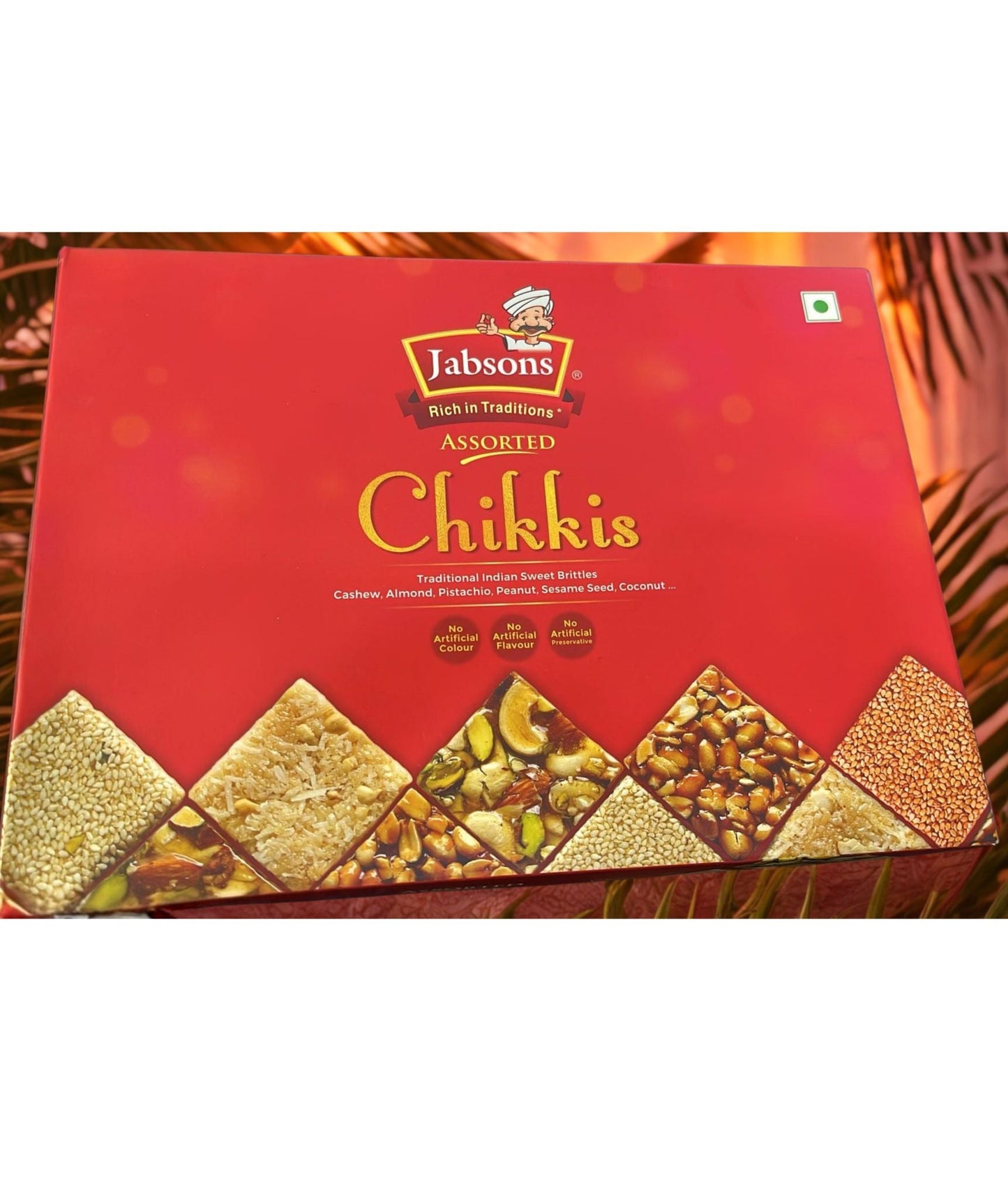 Jabsons Assorted Chikkis 400g | Traditional Indian Nut Brittle Sweets | Peanut, Sesame, Cashew, Almond & Pistachio Chikki | Healthy Sweet Snack Gift Pack