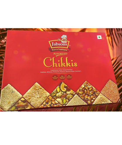 Jabsons Assorted Chikkis 400g | Traditional Indian Nut Brittle Sweets | Peanut, Sesame, Cashew, Almond & Pistachio Chikki | Healthy Sweet Snack Gift Pack