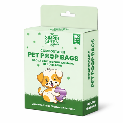 Simply Green Compostable Pet Poop Bags 150 Count (3 x 12 Rolls) – Eco-Friendly Dog Waste Bags, Leak-Proof, Unscented, Biodegradable Pet Waste Bags