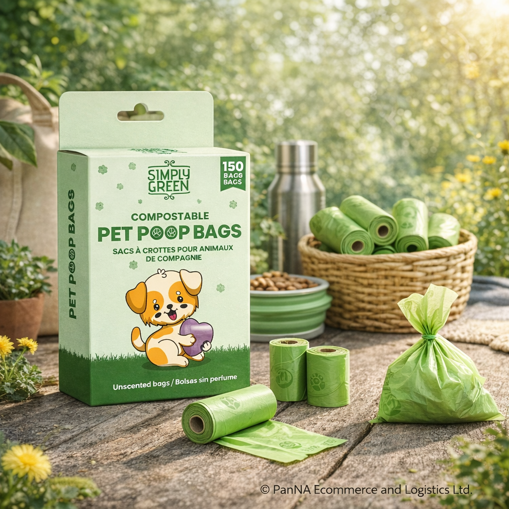 Simply Green Compostable Pet Poop Bags 150 Count (3 x 12 Rolls) – Eco-Friendly Dog Waste Bags, Leak-Proof, Unscented, Biodegradable Pet Waste Bags