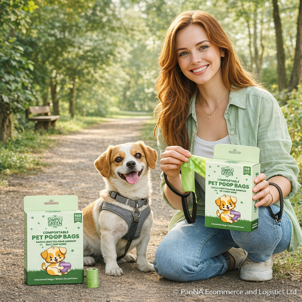 Simply Green Compostable Pet Poop Bags 150 Count (3 x 12 Rolls) – Eco-Friendly Dog Waste Bags, Leak-Proof, Unscented, Biodegradable Pet Waste Bags