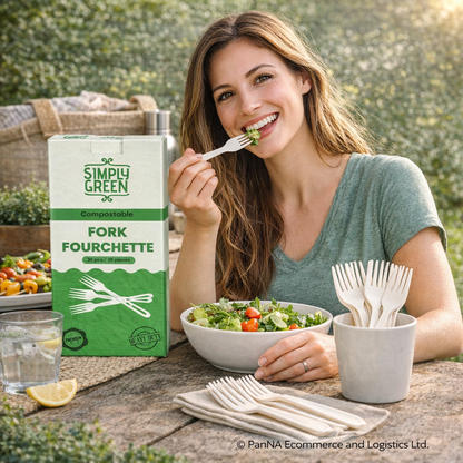 Simply Green Compostable Forks 30 Count – Eco-Friendly Disposable Forks, Heavy Duty Biodegradable Cutlery, Plastic-Free Tableware for Parties & Takeaway