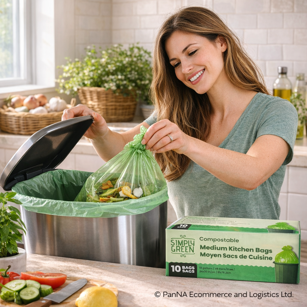 Simply Green Compostable Medium Kitchen Garbage Bags, 13 Gallon (49L), 10 Bags, Heavy Duty Leak-Resistant, Eco-Friendly Corn-Based Biodegradable Trash Bags for Home Kitchen Waste
