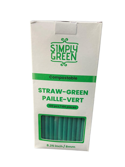 Simply Green Compostable Drinking Straws 8.25 Inch (8mm) – Eco-Friendly Corn-Based Bioplastic, BPA Free, Food Safe Disposable Straws – Green | 100 Pieces