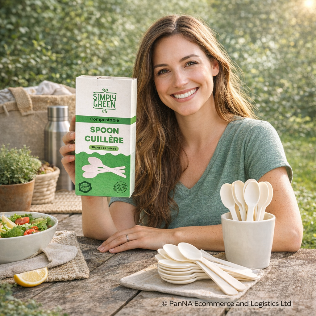 Simply Green Compostable Spoons 30 Count (4 x 10 Pack) – Eco-Friendly Disposable Cutlery, Heavy Duty Biodegradable Spoons, Plastic-Free Tableware