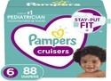 Pack of Pampers Cruisers Diapers, size 6, with 88 diapers per case.